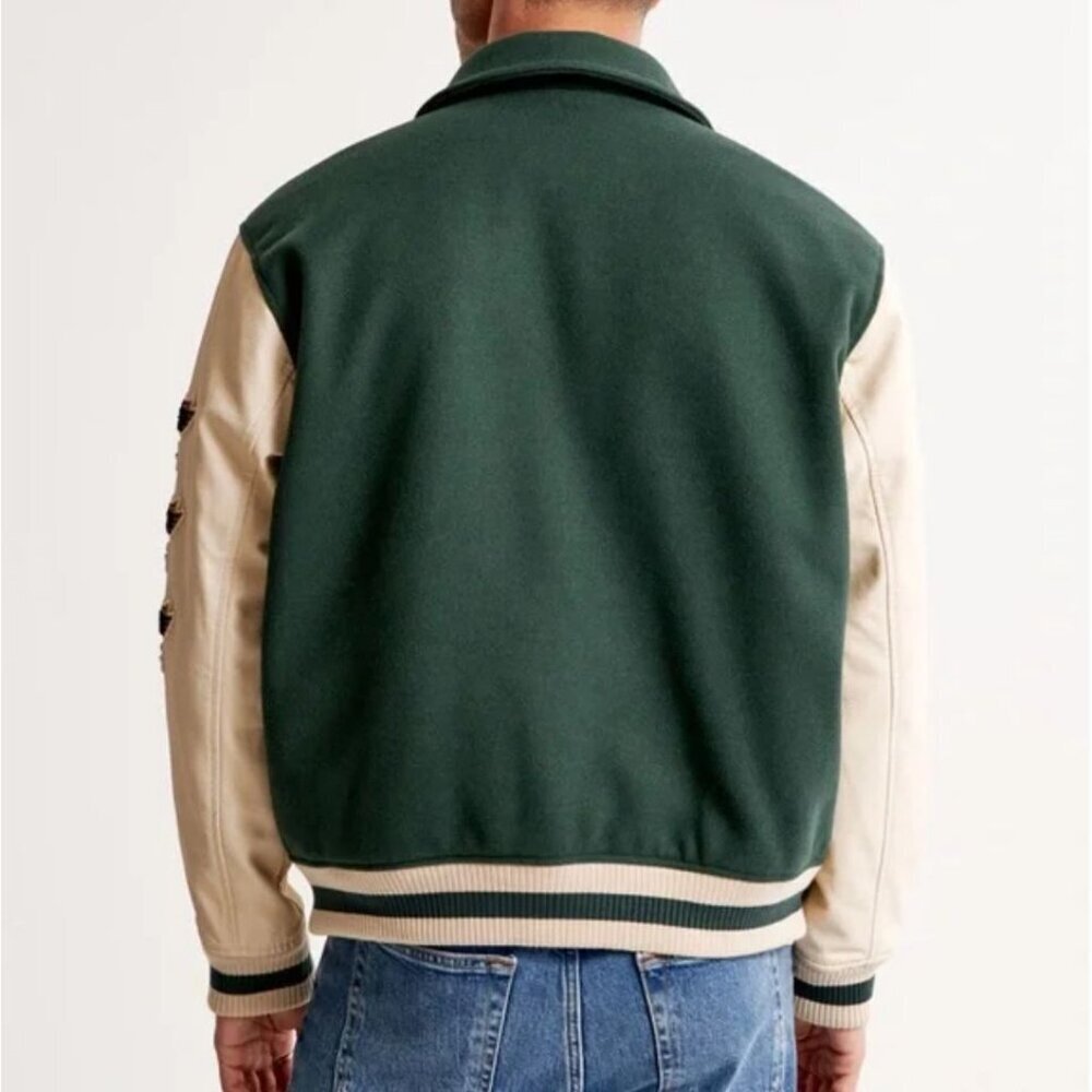 Abercrombie & Fitch Varsity Letterman Jacket Green NY Size Large - Picture 2 of 10